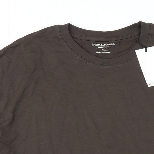 JACK & JONES Mens Brown Cotton T-Shirt Size M Round Neck