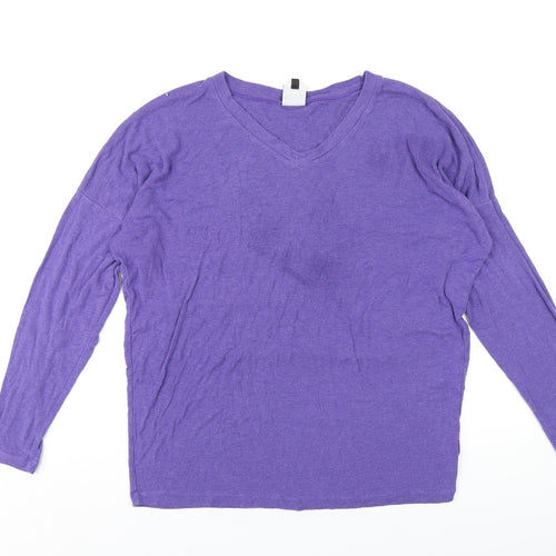 CAbi Womens Purple Viscose Basic T-Shirt Size M V-Neck
