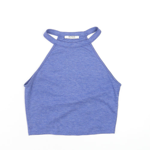 Zara Womens Blue Polyester Basic T-Shirt Size S Round Neck