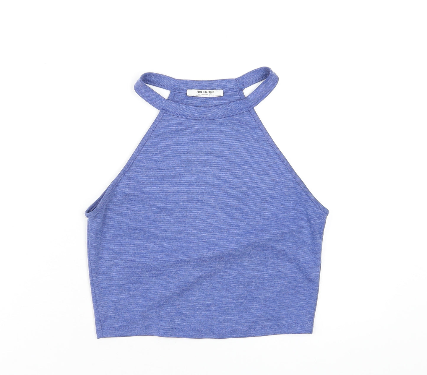 Zara Womens Blue Polyester Basic T-Shirt Size S Round Neck