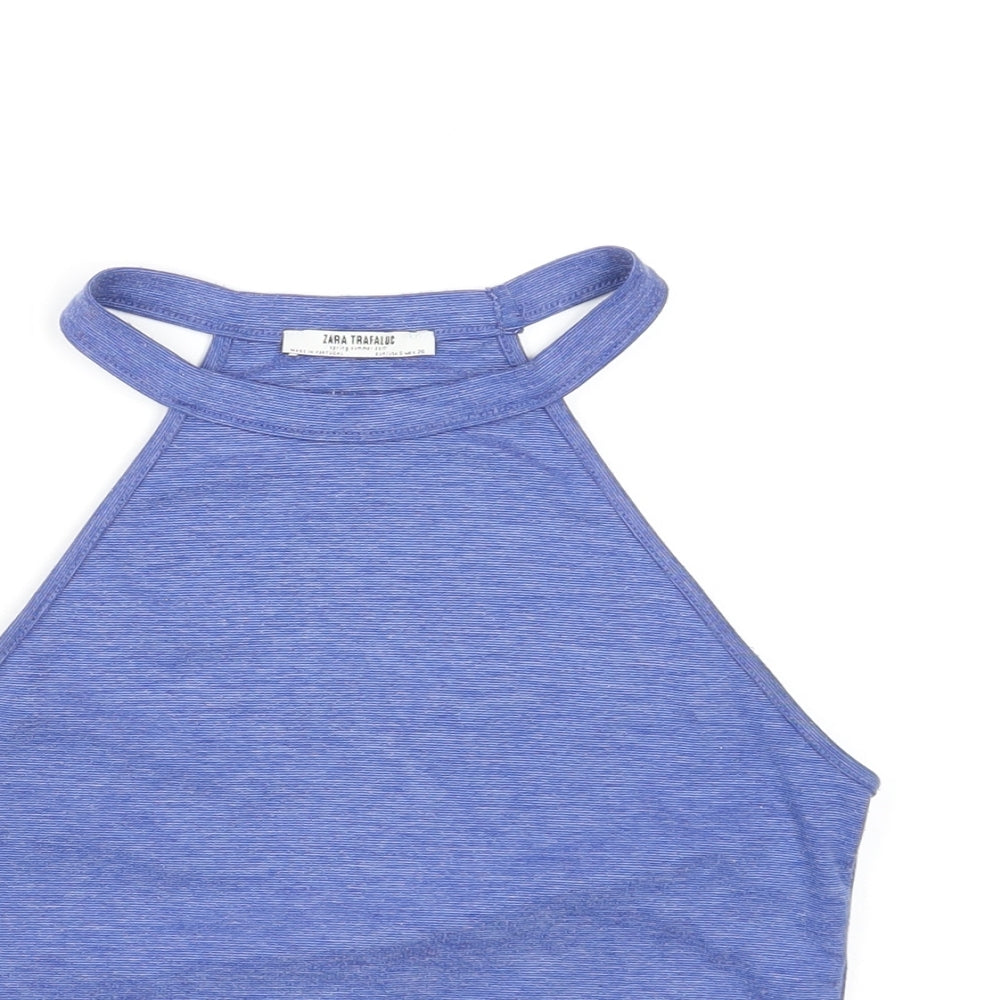Zara Womens Blue Polyester Basic T-Shirt Size S Round Neck