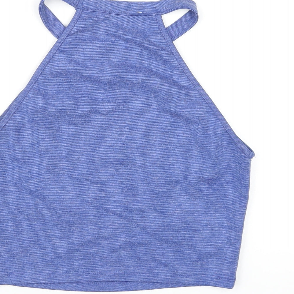 Zara Womens Blue Polyester Basic T-Shirt Size S Round Neck