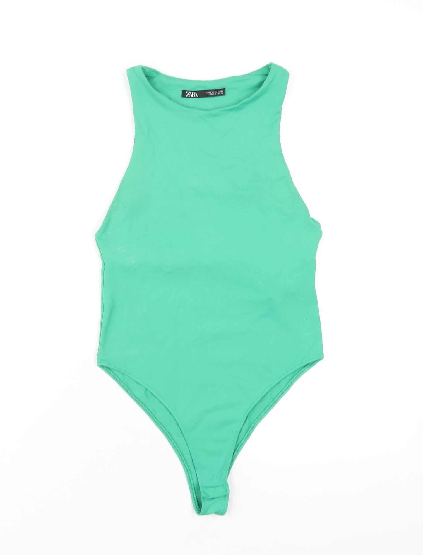 Zara Womens Green Polyamide Bodysuit One-Piece Size S Snap