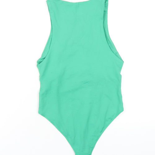 Zara Womens Green Polyamide Bodysuit One-Piece Size S Snap