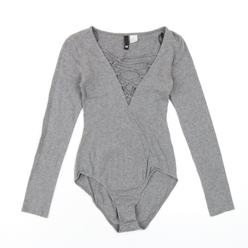 H&M Womens Grey Cotton Bodysuit One-Piece Size XS Snap