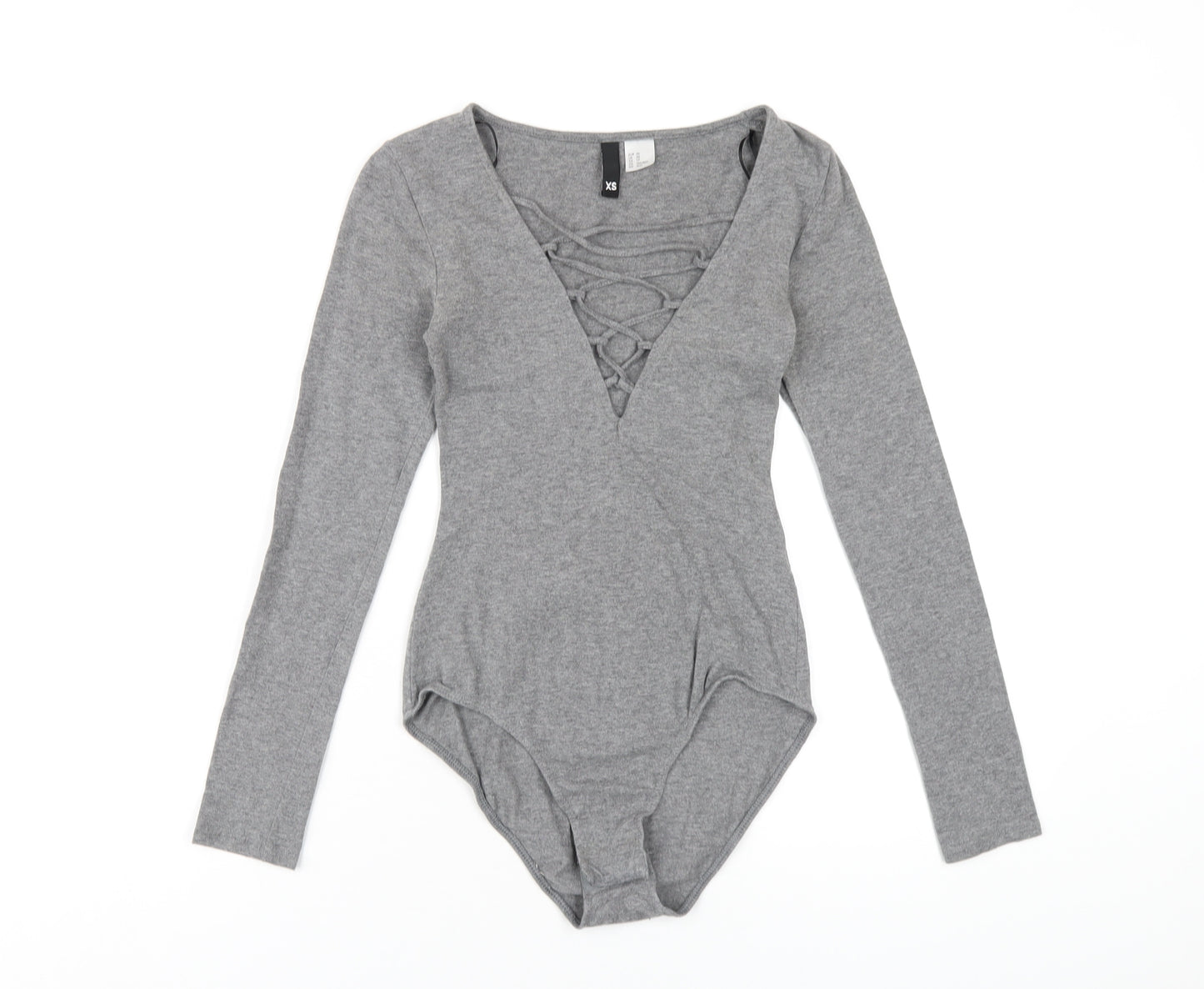 H&M Womens Grey Cotton Bodysuit One-Piece Size XS Snap