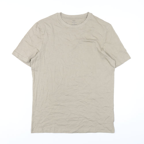 Marks and Spencer Mens Beige Cotton T-Shirt Size S Round Neck