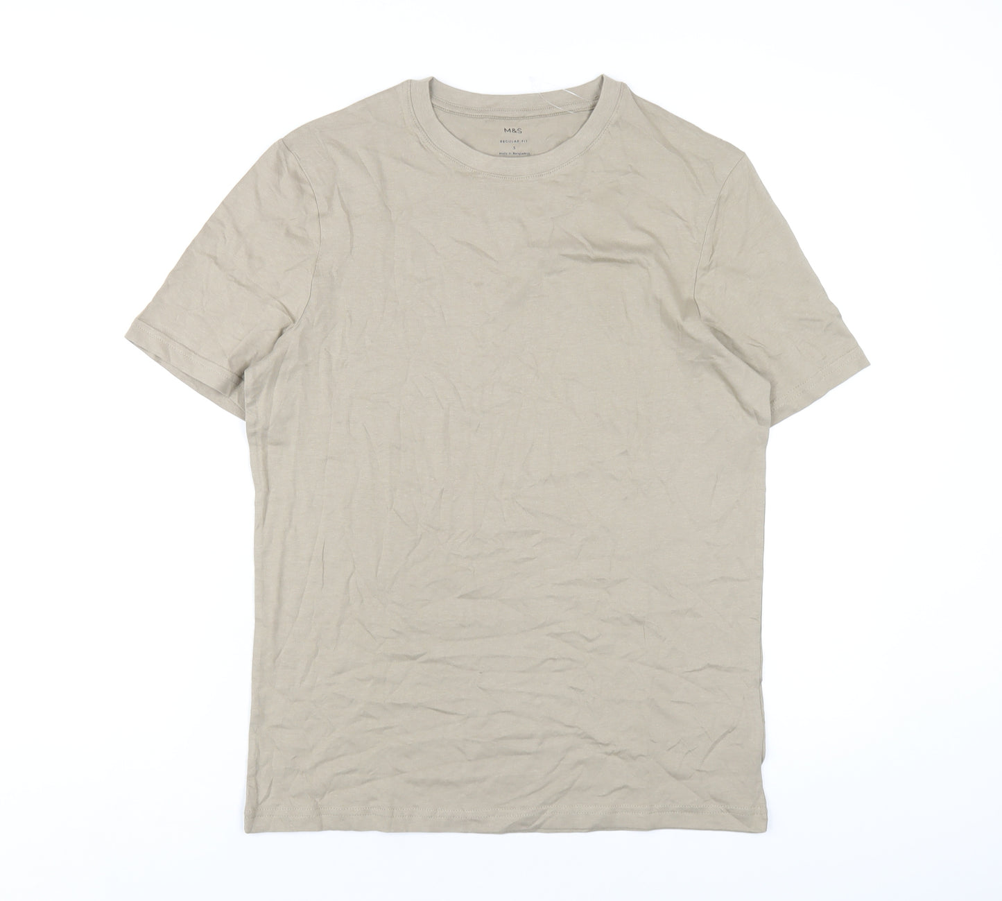 Marks and Spencer Mens Beige Cotton T-Shirt Size S Round Neck