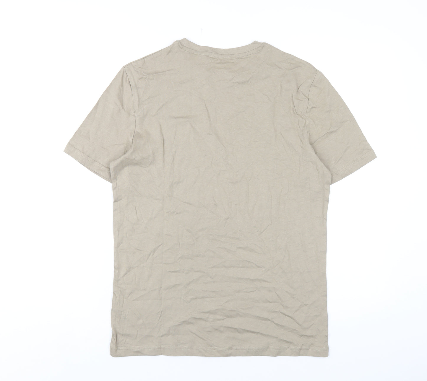 Marks and Spencer Mens Beige Cotton T-Shirt Size S Round Neck