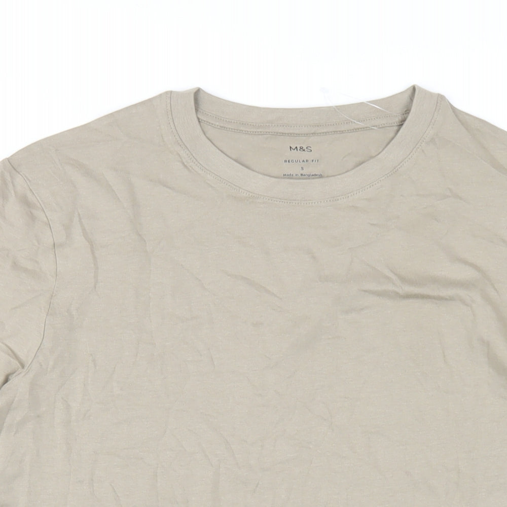 Marks and Spencer Mens Beige Cotton T-Shirt Size S Round Neck