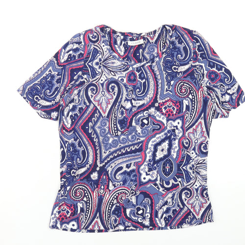 Classic Womens Multicoloured Geometric Viscose Basic T-Shirt Size 12 Round Neck