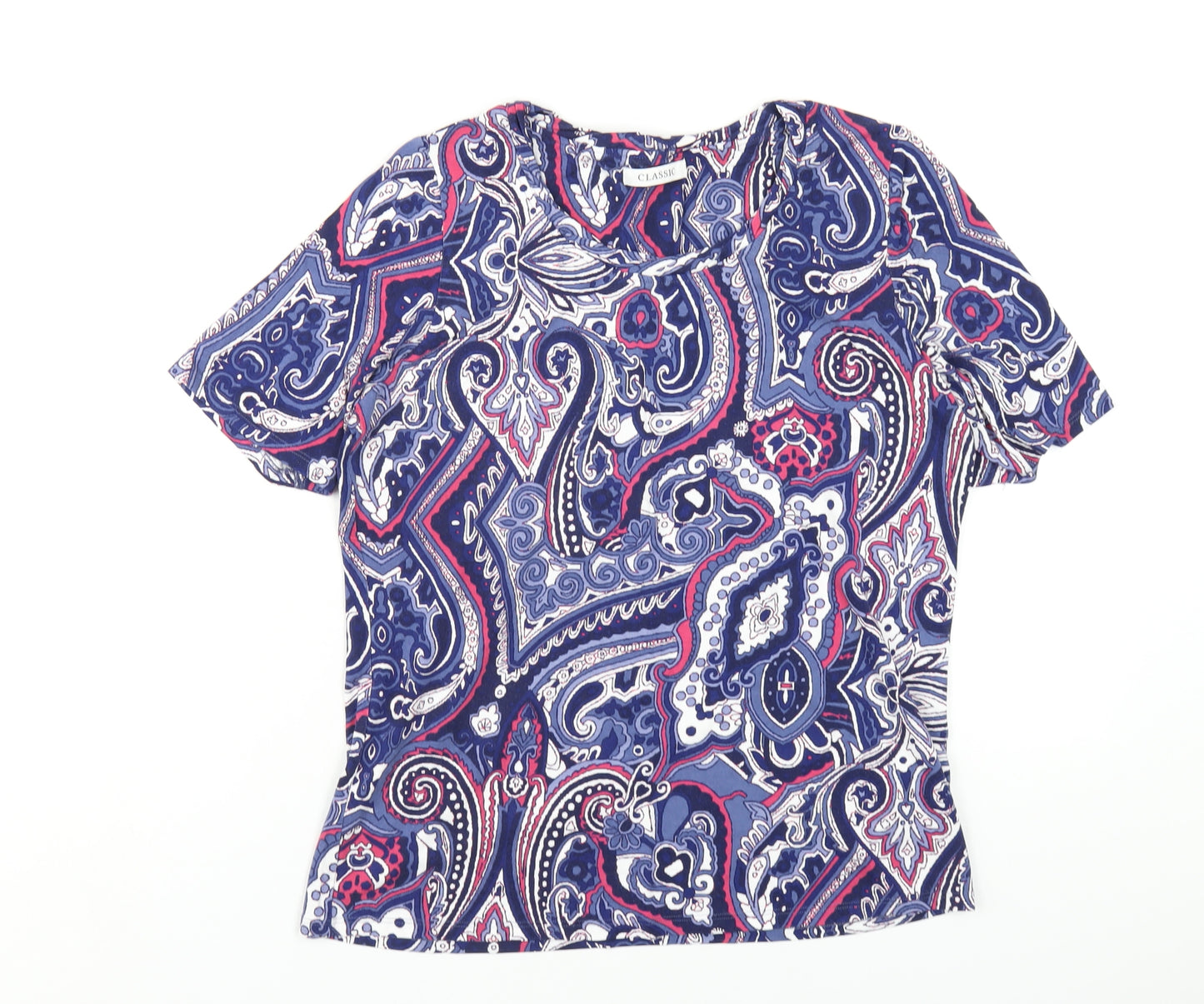 Classic Womens Multicoloured Geometric Viscose Basic T-Shirt Size 12 Round Neck