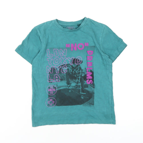 NEXT Boys Green Cotton Basic T-Shirt Size 7 Years Round Neck Pullover