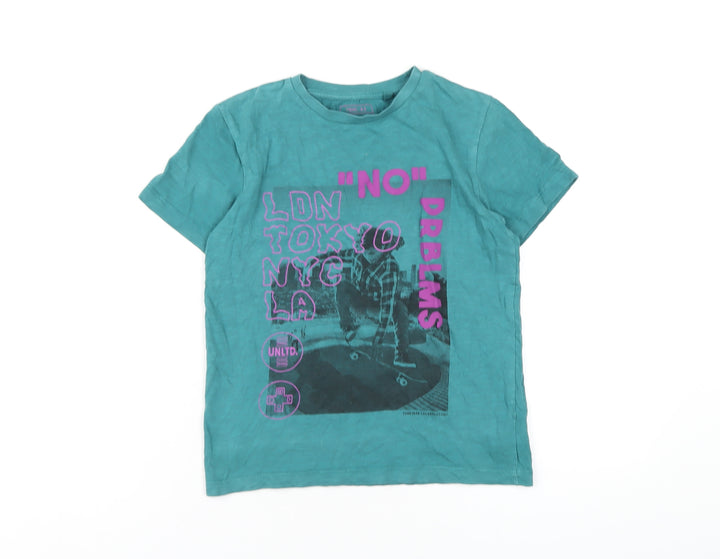 NEXT Boys Green Cotton Basic T-Shirt Size 7 Years Round Neck Pullover