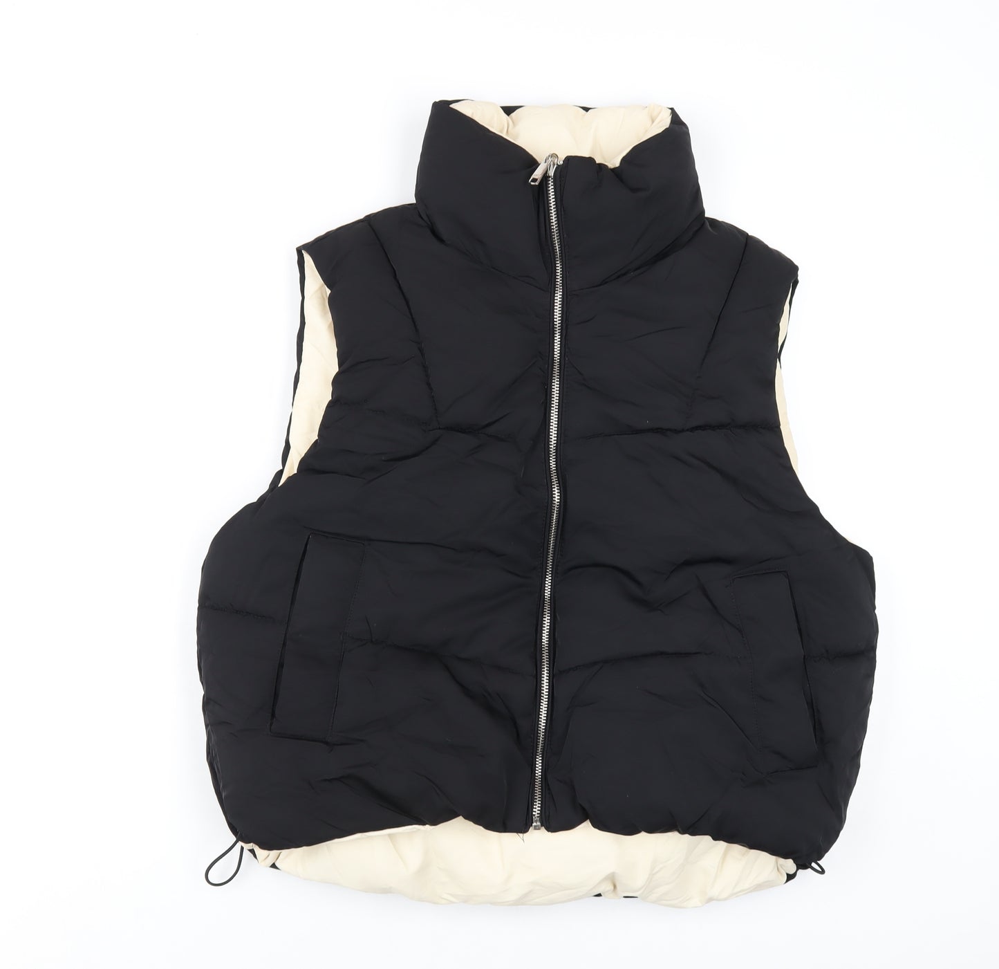 Bershka Womens Black Gilet Waistcoat Size L Zip