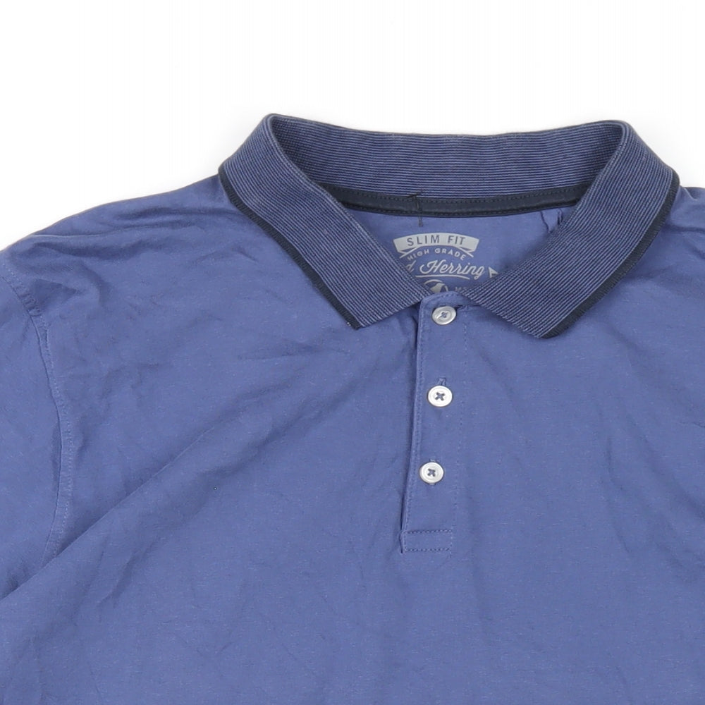 Red Herring Mens Blue Cotton Polo Size XL Collared Button