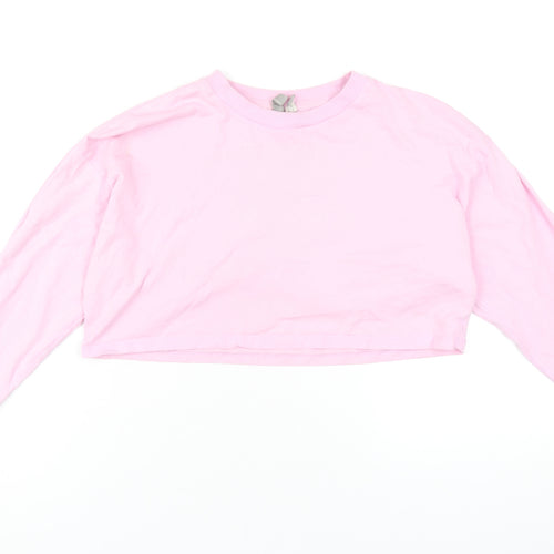 ASOS Womens Pink Cotton Cropped T-Shirt Size 8 Round Neck