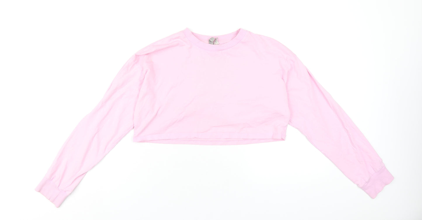 ASOS Womens Pink Cotton Cropped T-Shirt Size 8 Round Neck