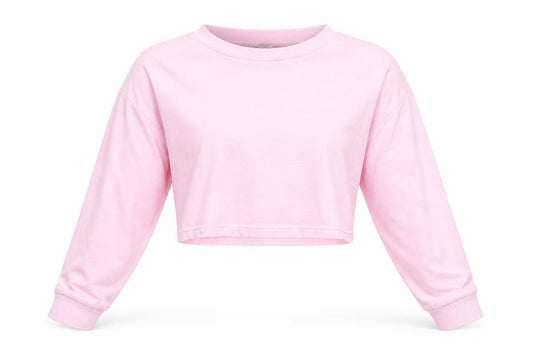 Front view of ASOS women’s pink cotton cropped t-shirt, size UK 8, round neck