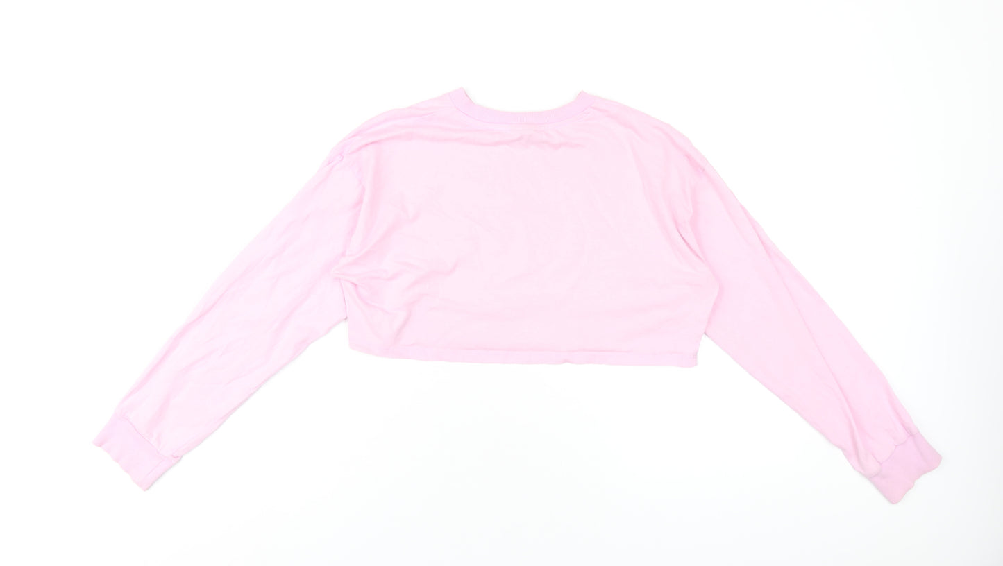 ASOS Womens Pink Cotton Cropped T-Shirt Size 8 Round Neck