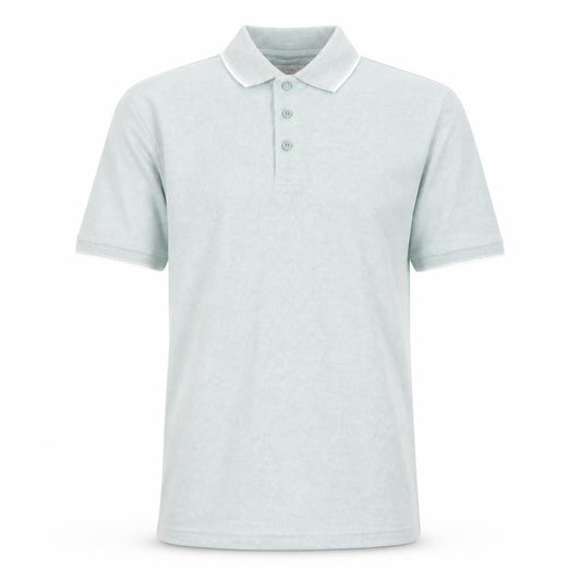 Front view of Marks & Spencer men’s green modal polo, size M, collared button