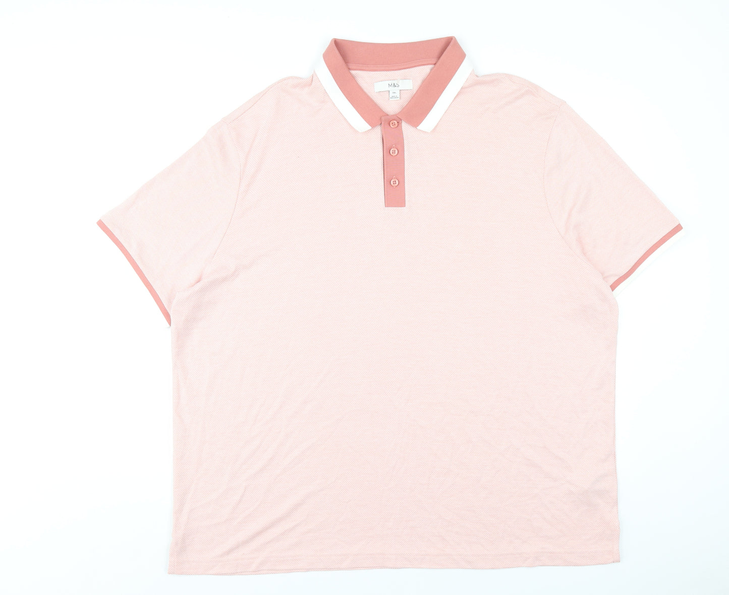 Marks and Spencer Mens Pink Modal Polo Size 3XL Collared Button