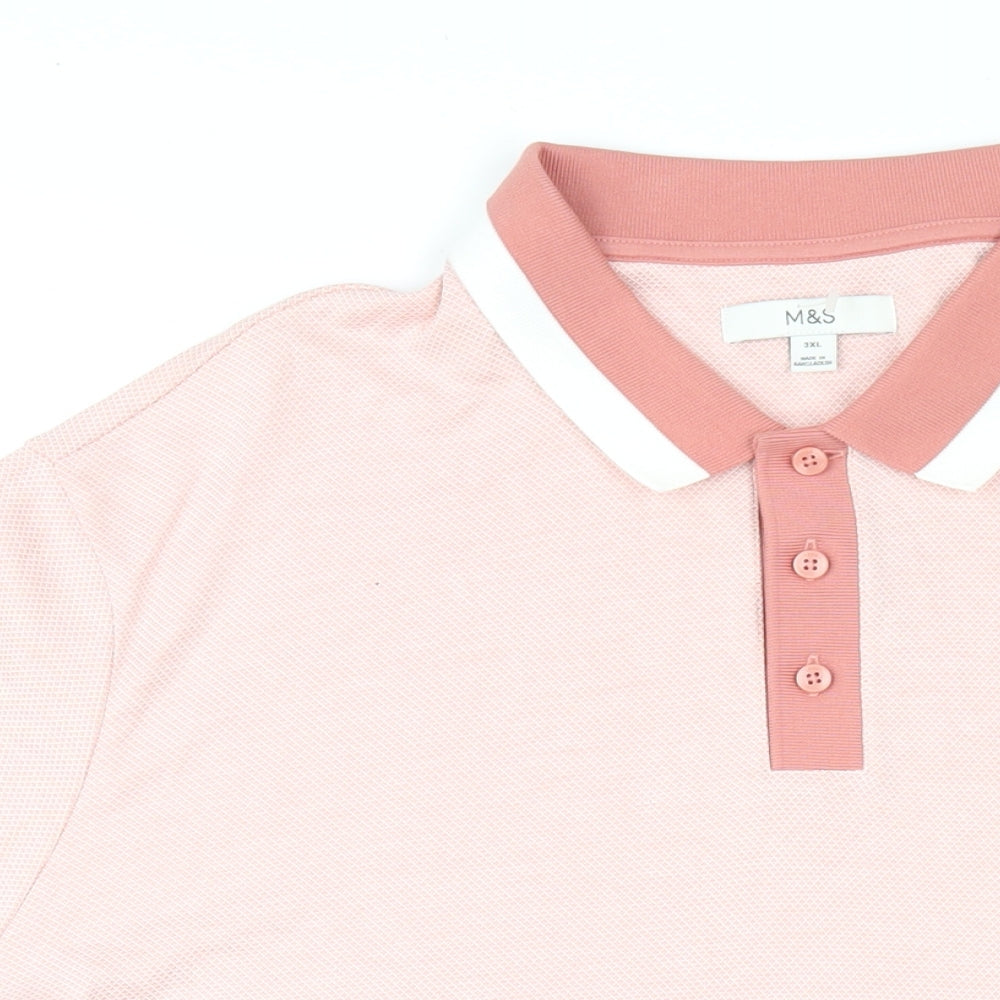 Marks and Spencer Mens Pink Modal Polo Size 3XL Collared Button