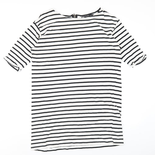 Topshop Womens White Striped Cotton A-Line Size 14 Round Neck Zip