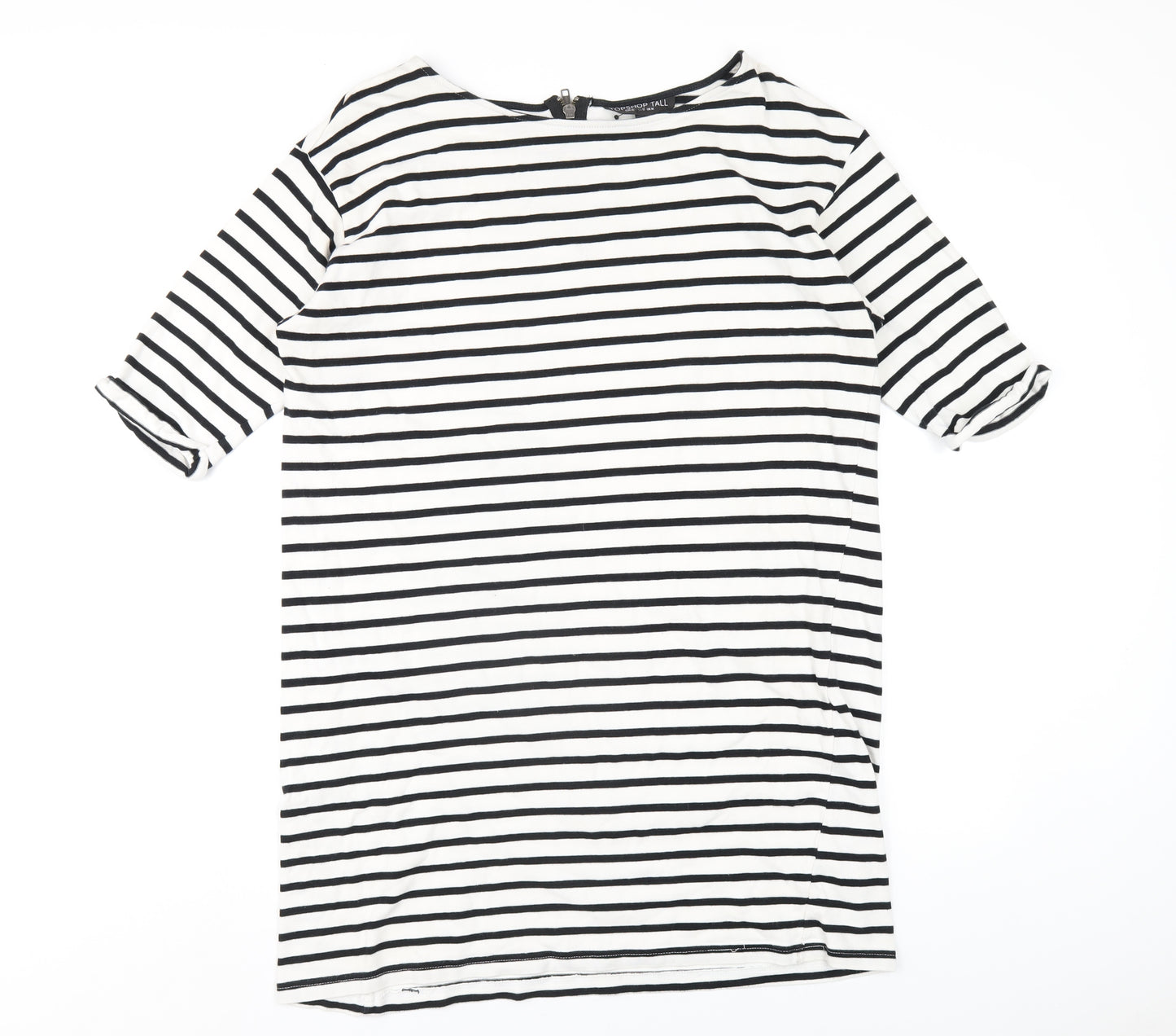 Topshop Womens White Striped Cotton A-Line Size 14 Round Neck Zip