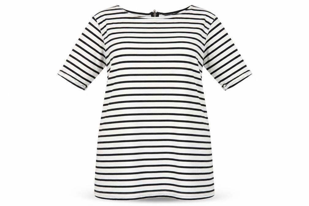 Topshop Womens White Striped Cotton A-Line Size 14 Round Neck Zip