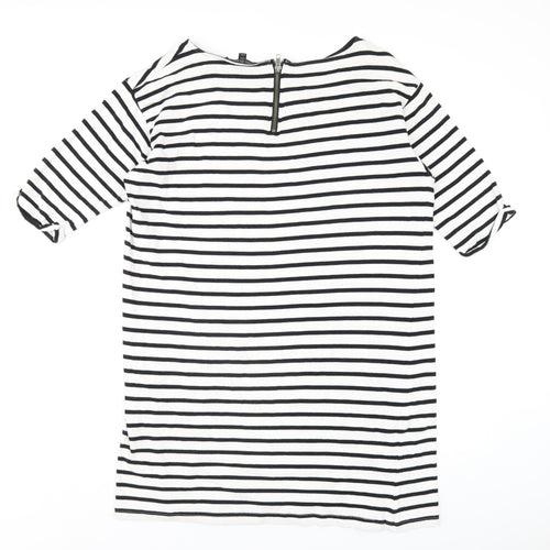 Topshop Womens White Striped Cotton A-Line Size 14 Round Neck Zip