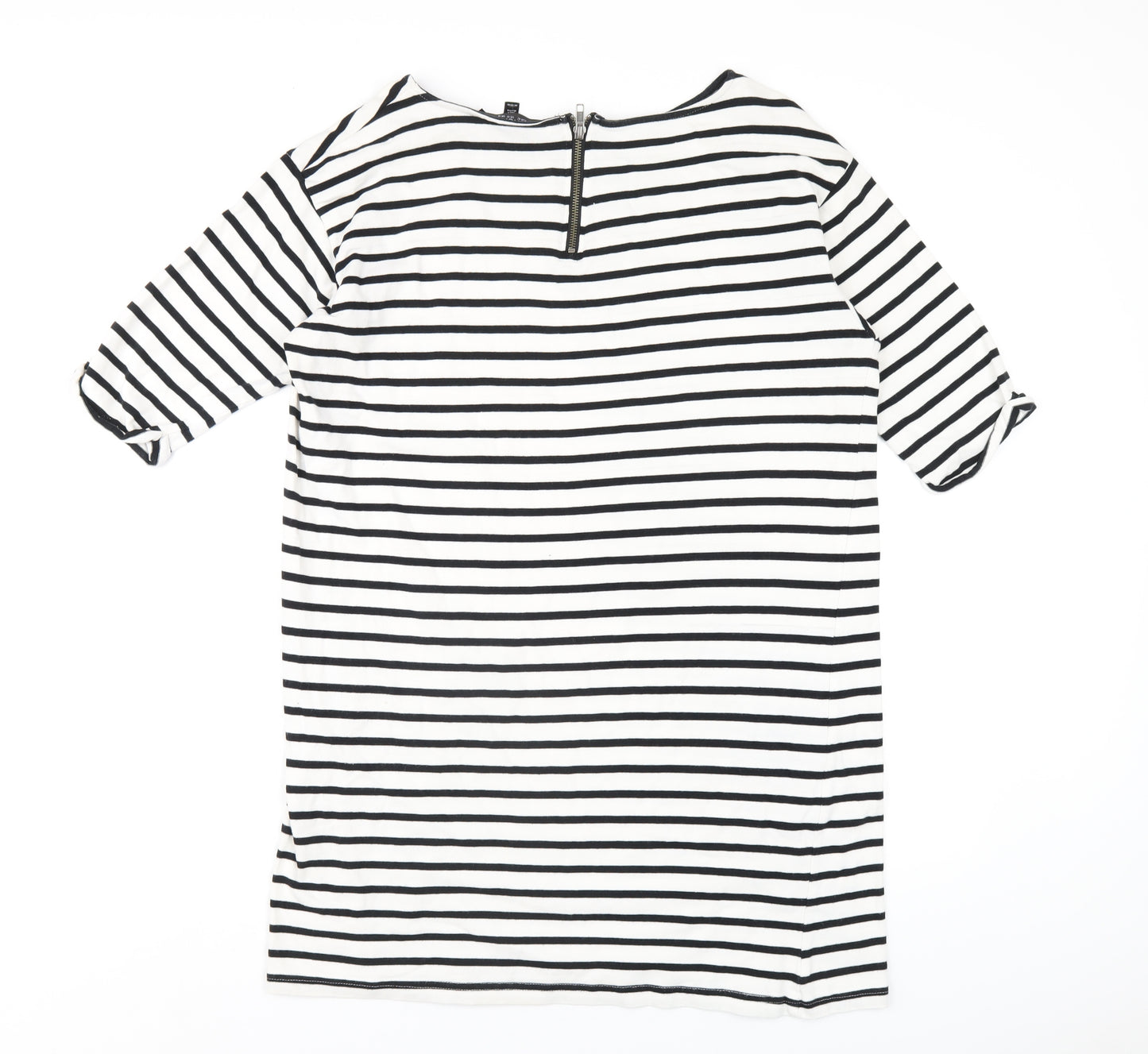 Topshop Womens White Striped Cotton A-Line Size 14 Round Neck Zip