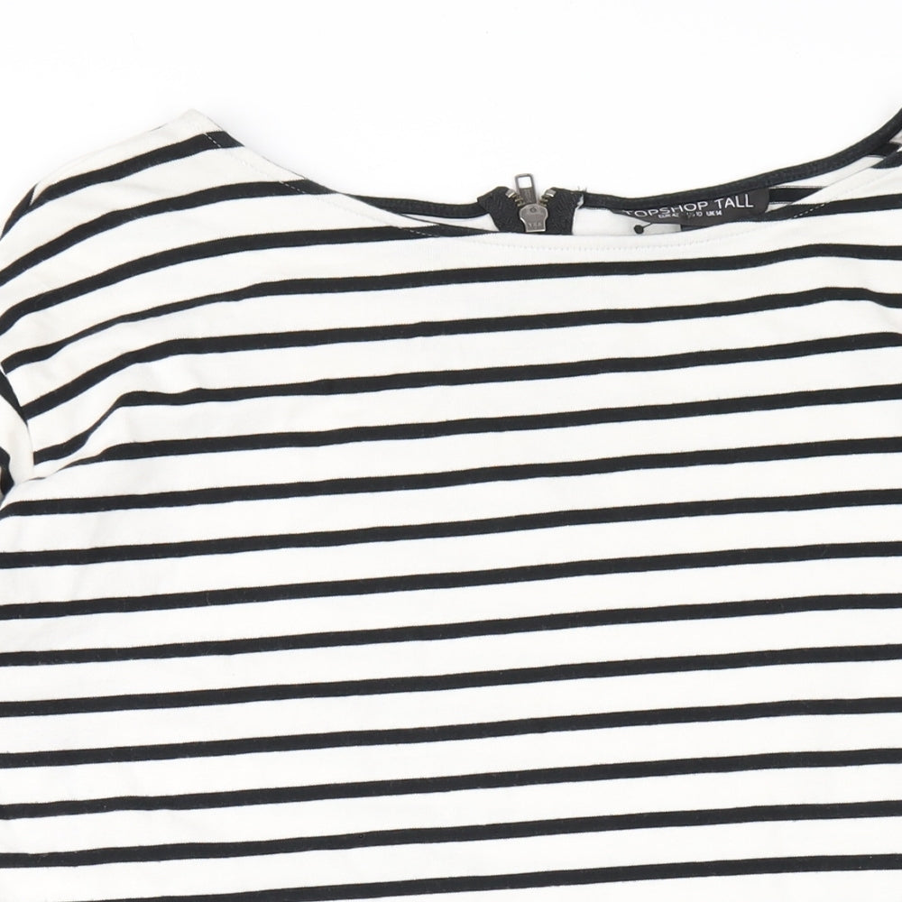 Topshop Womens White Striped Cotton A-Line Size 14 Round Neck Zip