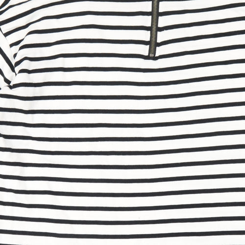 Topshop Womens White Striped Cotton A-Line Size 14 Round Neck Zip