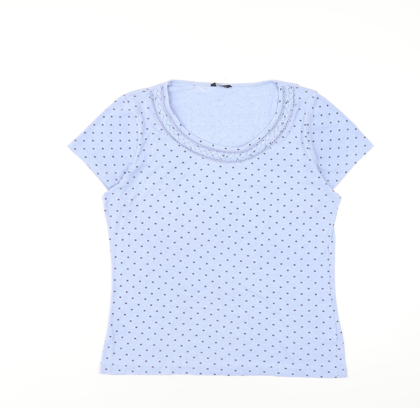 M&Co Womens Blue Polka Dot Polyester Basic T-Shirt Size 16 Round Neck