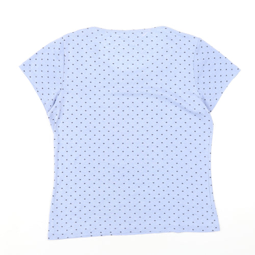 M&Co Womens Blue Polka Dot Polyester Basic T-Shirt Size 16 Round Neck