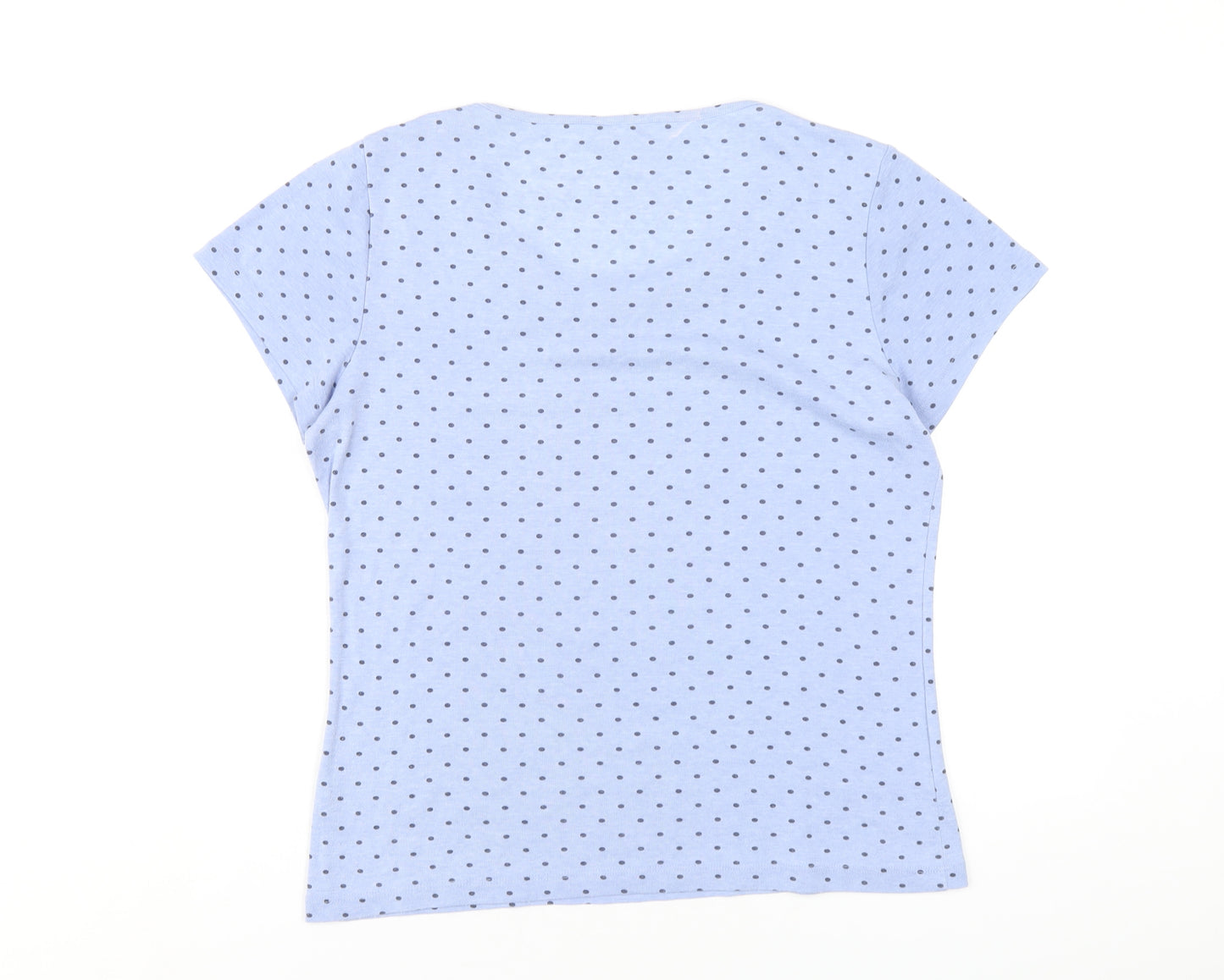 M&Co Womens Blue Polka Dot Polyester Basic T-Shirt Size 16 Round Neck