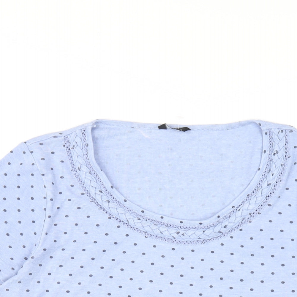 M&Co Womens Blue Polka Dot Polyester Basic T-Shirt Size 16 Round Neck