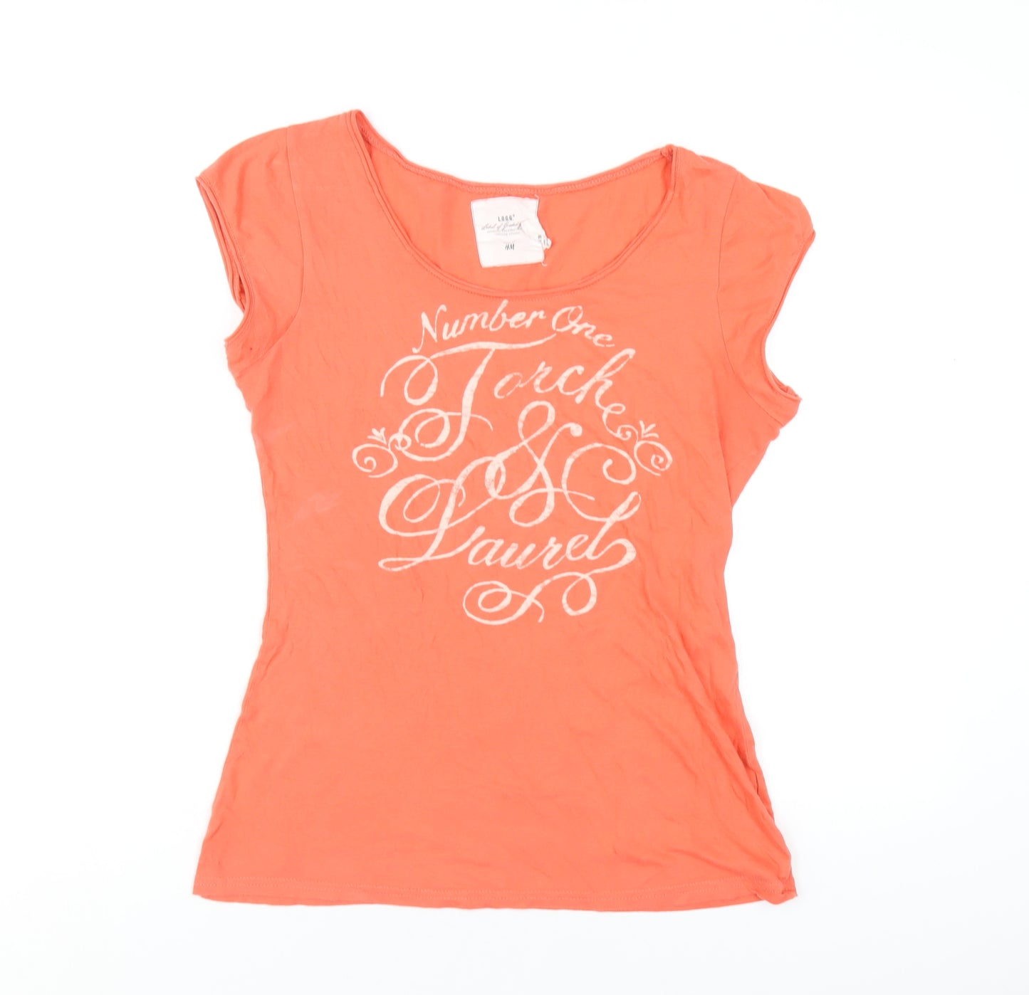 H&M Womens Orange Cotton Basic T-Shirt Size M Round Neck