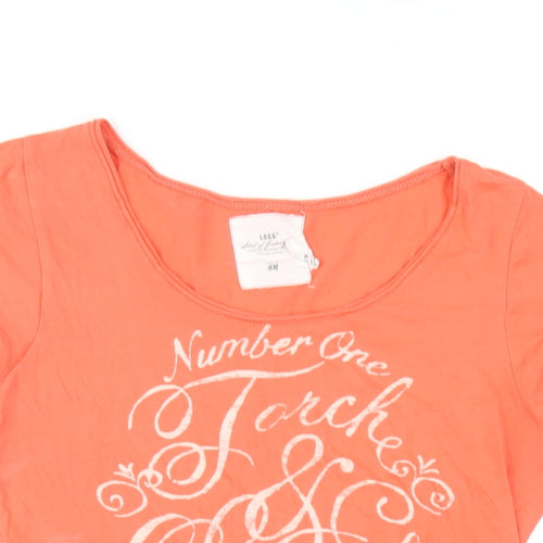 H&M Womens Orange Cotton Basic T-Shirt Size M Round Neck