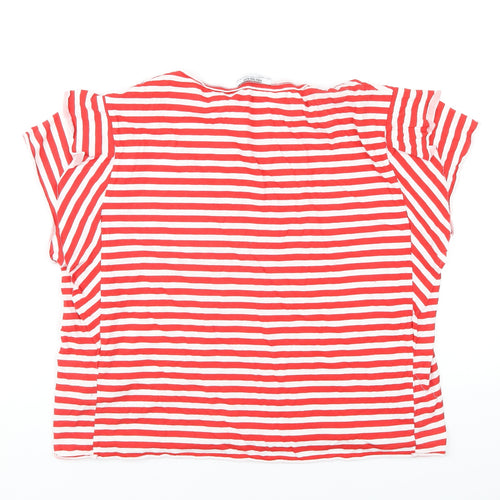 Zara Womens Red Striped Cotton Basic T-Shirt Size L Round Neck