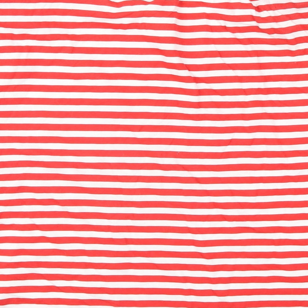 Zara Womens Red Striped Cotton Basic T-Shirt Size L Round Neck