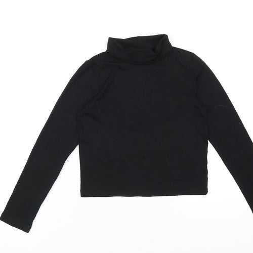 Beyond Retro Womens Black Polyester Basic T-Shirt Size S Roll Neck