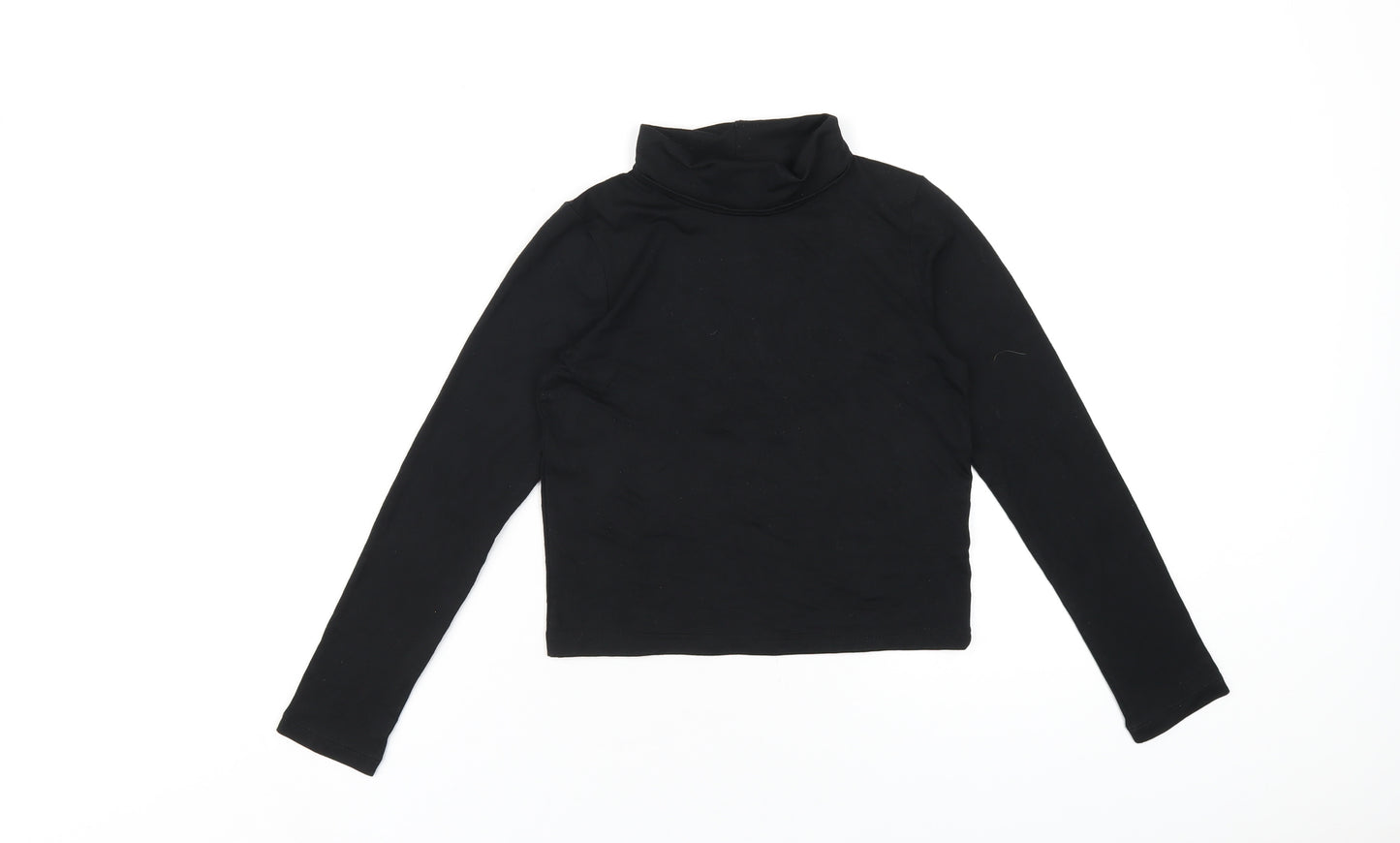 Beyond Retro Womens Black Polyester Basic T-Shirt Size S Roll Neck