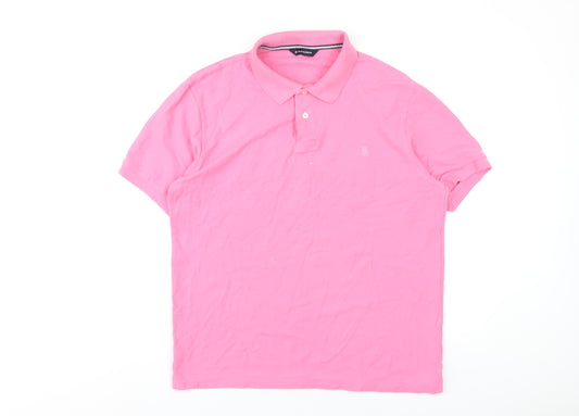 Marks and Spencer Mens Pink Cotton Polo Size M Collared Button