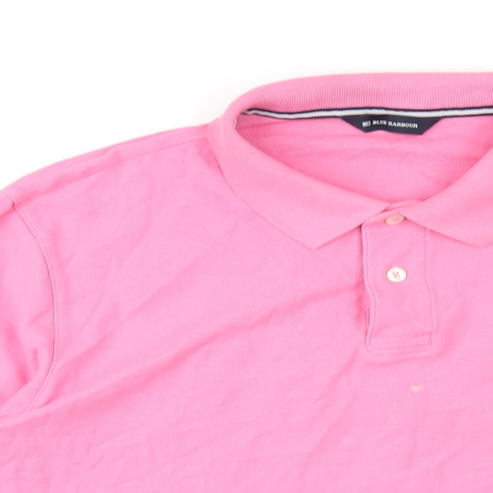 Marks and Spencer Mens Pink Cotton Polo Size M Collared Button