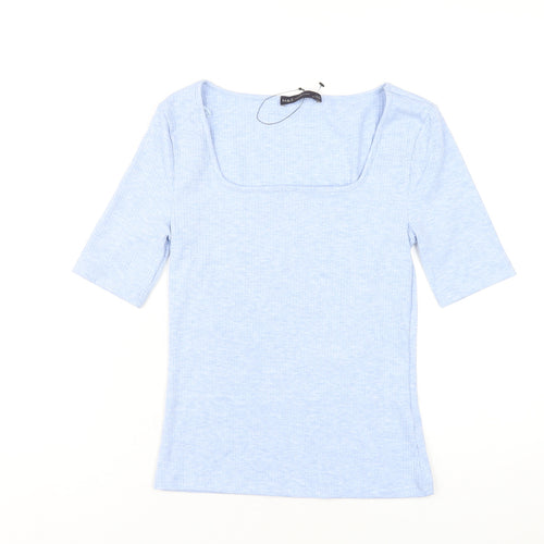 Marks and Spencer Womens Blue Polyester Basic T-Shirt Size 8 Square Neck