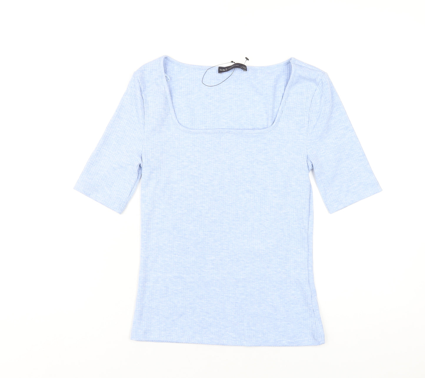 Marks and Spencer Womens Blue Polyester Basic T-Shirt Size 8 Square Neck