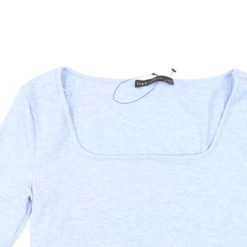 Marks and Spencer Womens Blue Polyester Basic T-Shirt Size 8 Square Neck