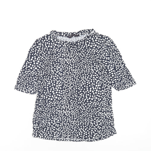Marks and Spencer Womens Blue Geometric Viscose Basic T-Shirt Size 10 Round Neck